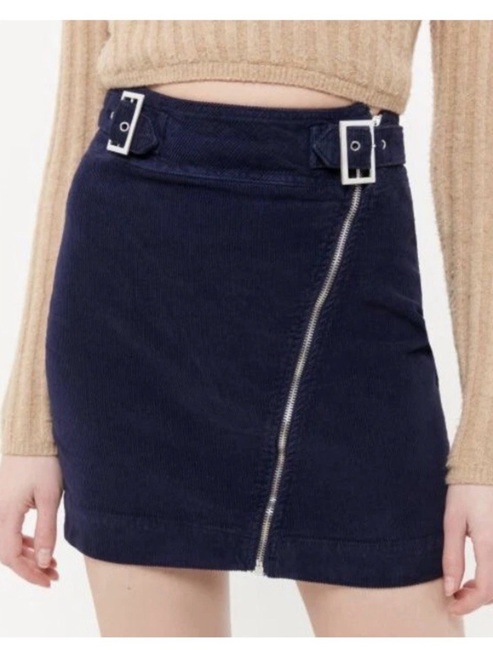 URBAN OUTFITTERS NWT Harmony Navy Corduroy Moto Zip Mini Skirt S Indie Sleeze